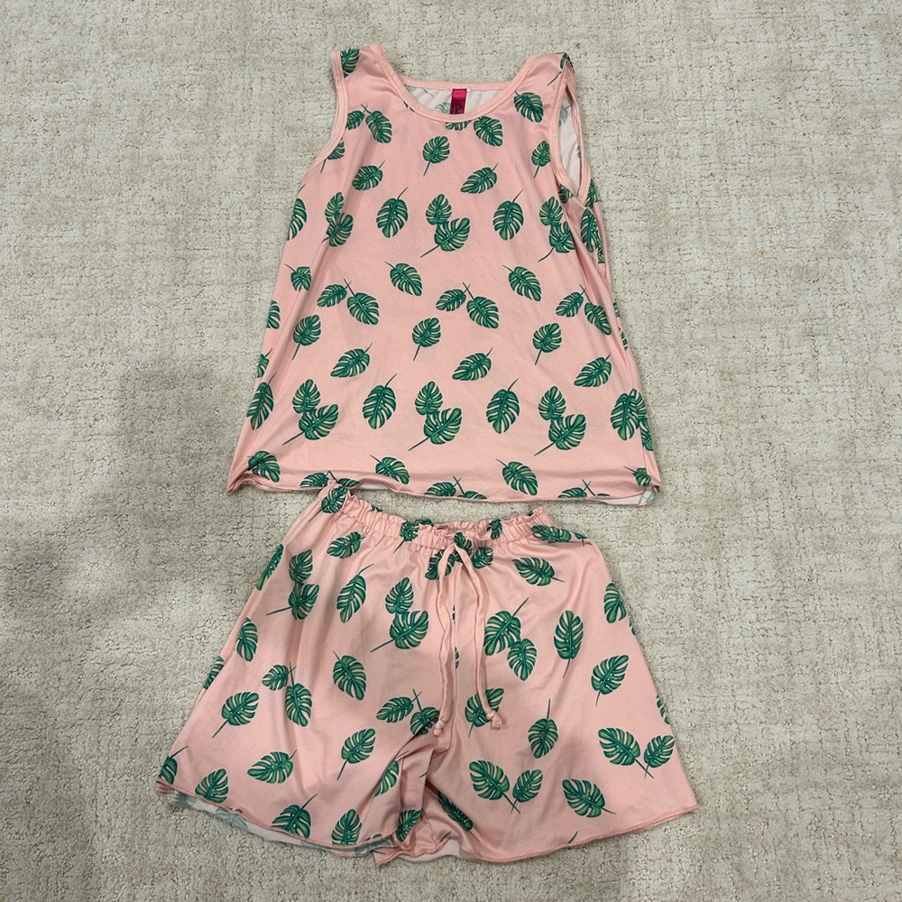 Leaf Print Pink Pajama Set